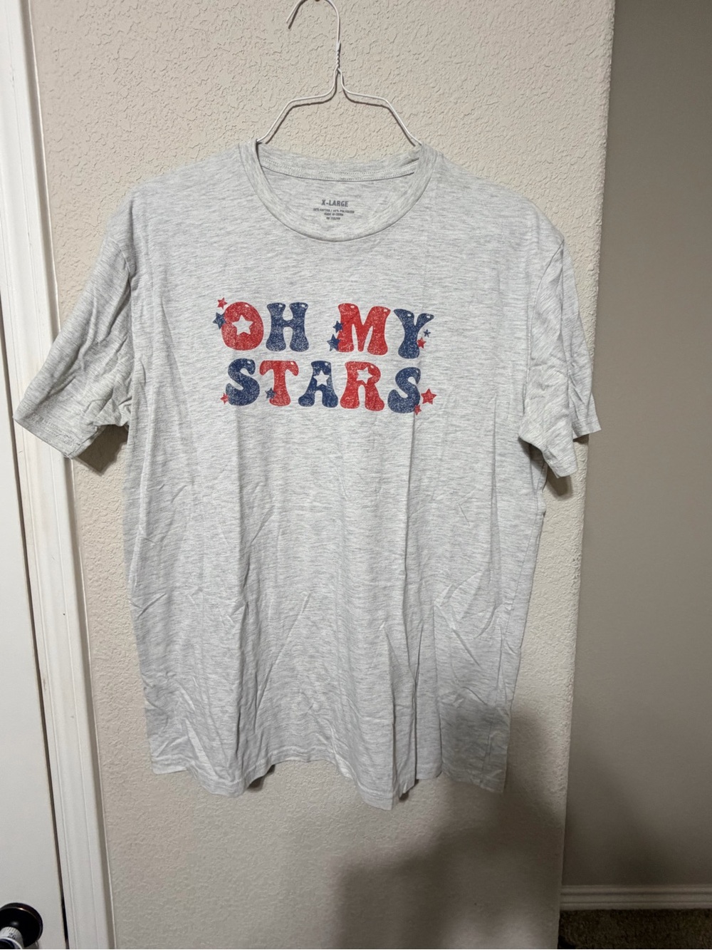 Oh My Stars Graphic Tee - Light Gray with Red & Blue Print